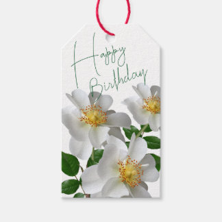 Birthday with white flower gift tags