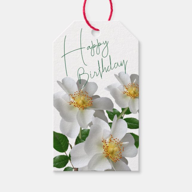 Birthday with white flower gift tags (Front)