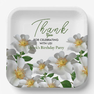 Birthday with white flower Paper Plate