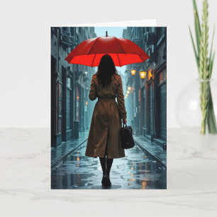 Birthday Woman Under a Red Umbrella Card
