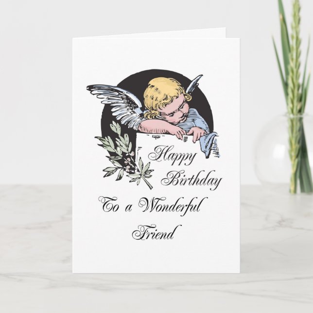 Birthday Wonderful Friend Vintage Religious Angel Card (Front)