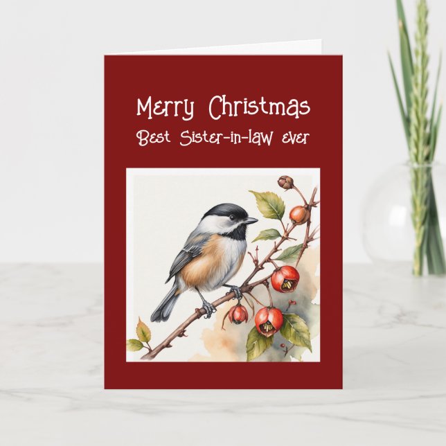 Birthday Wonderful Sister-in-law  Chickadee Bird Holiday Card (Front)