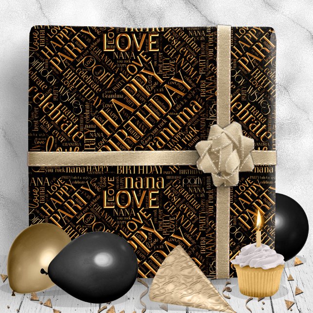 Birthday Word Cloud Grandma Gold ID276 Wrapping Paper (Creator Uploaded)