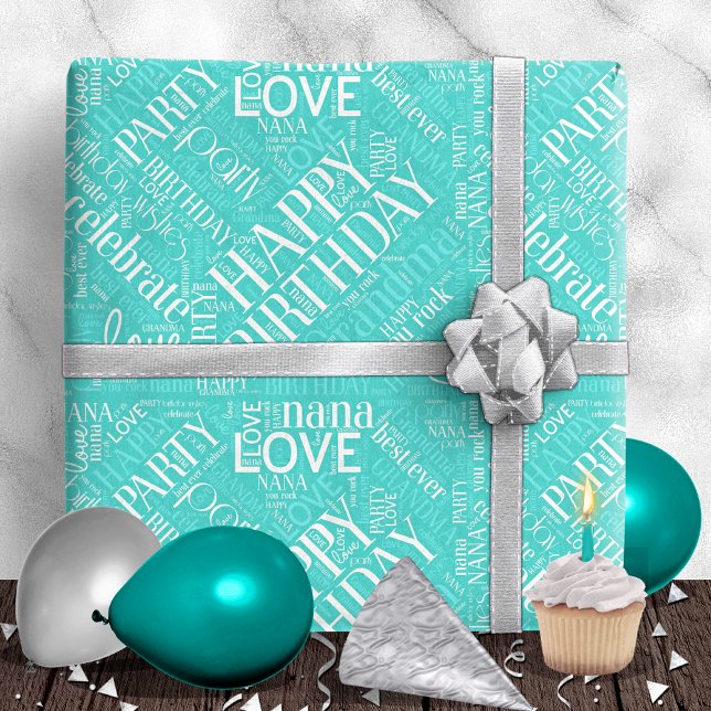 Birthday Word Cloud Grandma Teal ID276 Wrapping Paper (Creator Uploaded)