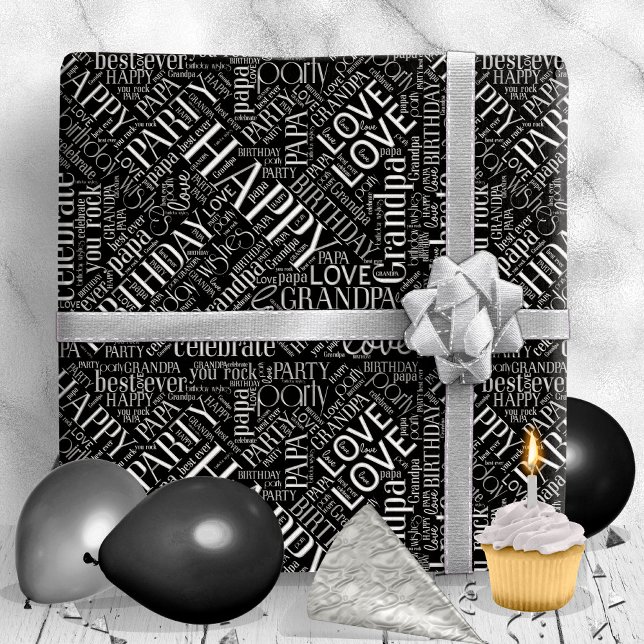 Birthday Word Cloud Grandpa Silver ID276 Wrapping Paper (Creator Uploaded)