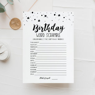 Birthday word scramble with Answers game Card
