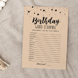 Birthday word scramble with Answers game Card
