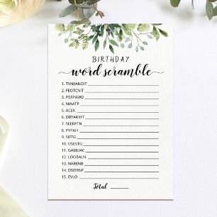 Birthday word scramble with Answers game Card