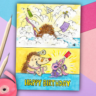 Birthday Wrapping Disaster postcard by N. Janes