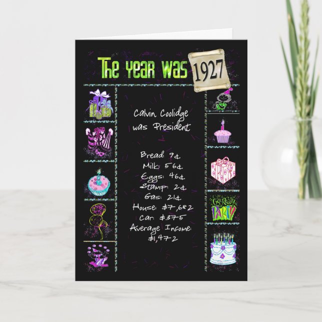 Birthday Year 1927 Fun Trivia Facts Card (Front)