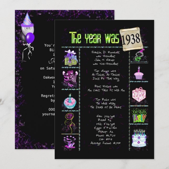 Birthday Year 1938 Invitation (Front/Back)