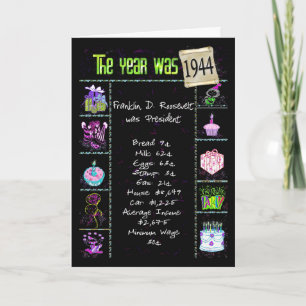 Birthday Year 1944 Fun Trivia Facts Card