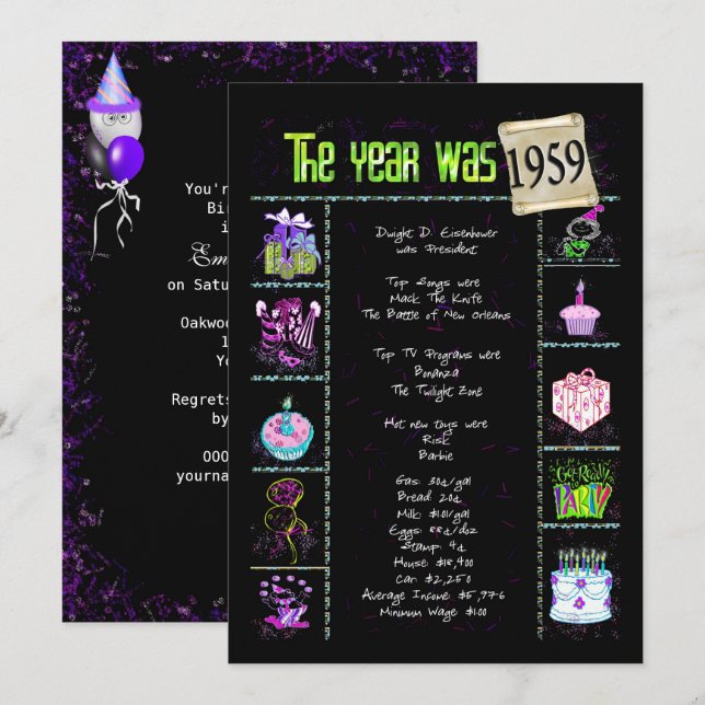 Birthday Year 1959 Invitation (Front/Back)