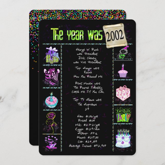 Birthday Year 2002 Invitation (Front/Back)