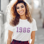 Birthday Year | Modern Trendy Stylish Cute Purple T-Shirt<br><div class="desc">Stylish,  trendy "1986" custom birth year t-shirt in modern minimalist bold block college style typography in lilac purple. The perfect birthday gift to celebrate your year of birth,  establishment and vintage which can be easily personalized with your own year.</div>