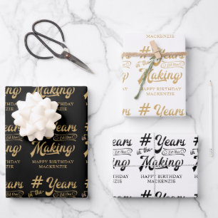 Birthday YEARS IN THE MAKING Script Black Gold Wrapping Paper Sheet