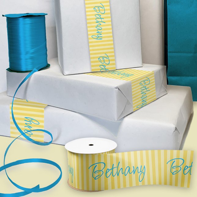 Birthday Yellow Custom Name Satin Ribbon (Creator Uploaded)