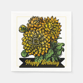 Birthday Yellow Dahlias Floral Napkin