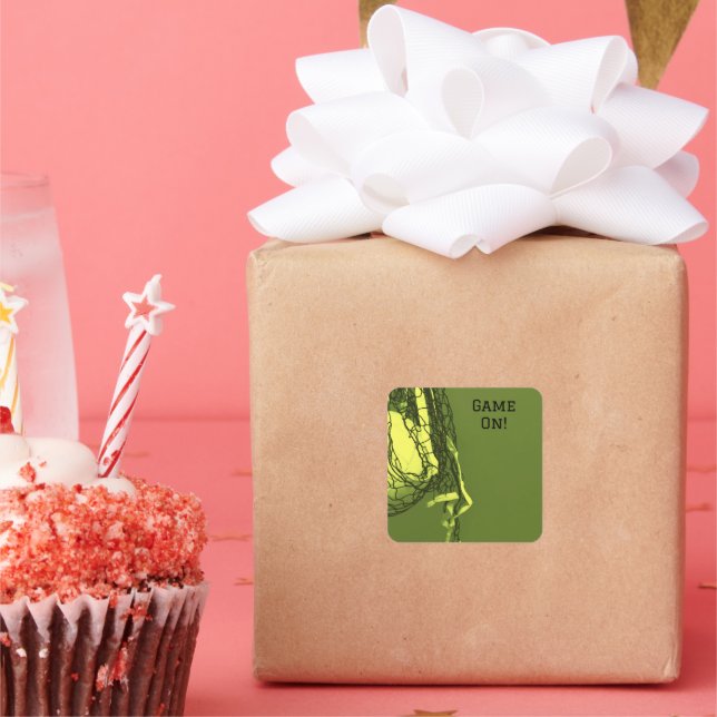 Birthday Yellow Net & Volleyball Square Sticker (Party)