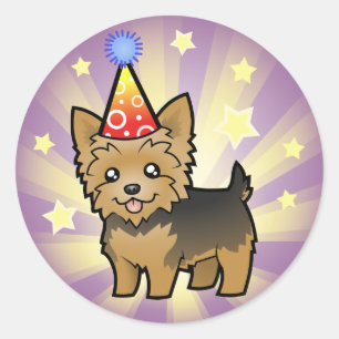 Birthday Yorkshire Terrier (short hair no bow) Classic Round Sticker