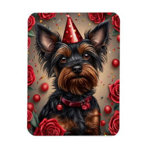 Birthday Yorkshire Terrier Wearing Party Hat Magnet