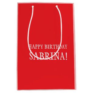 Birthday Your Name Minimalist Personal Modern Red Medium Gift Bag
