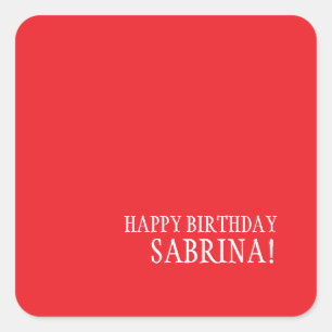 Birthday Your Name Minimalist Personal Modern Red Square Sticker