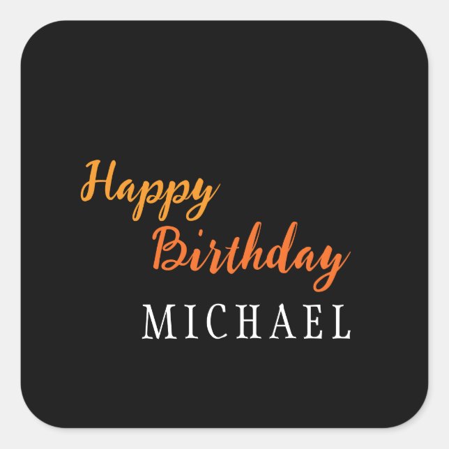 Birthday Your Name Minimalist Personal Modern Square Sticker (Front)