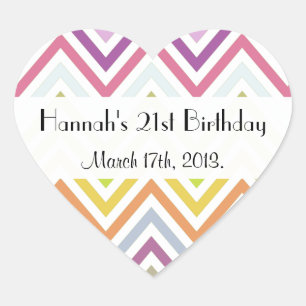 Birthday - Zigzag Pattern, Chevron - Green Blue Heart Sticker