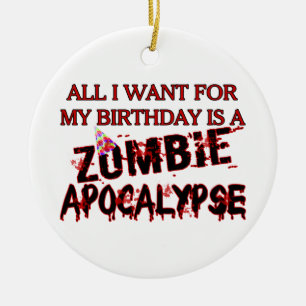 Birthday Zombie Apocalypse Ceramic Tree Decoration