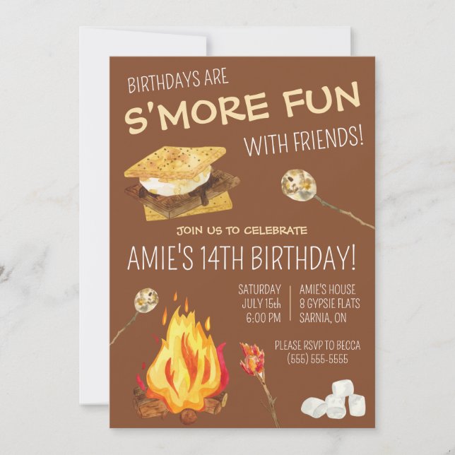 Birthdays are S'more Fun with friends!  Party Invitation (Front)