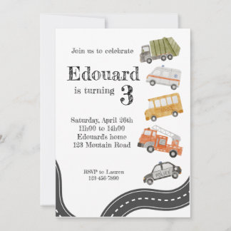 Birthday's invitation card template, cars boy