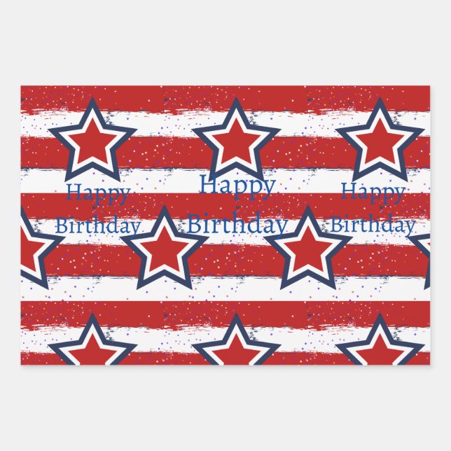 Birthdays with Uncle Sam Wrapping Paper Sheet (Front)