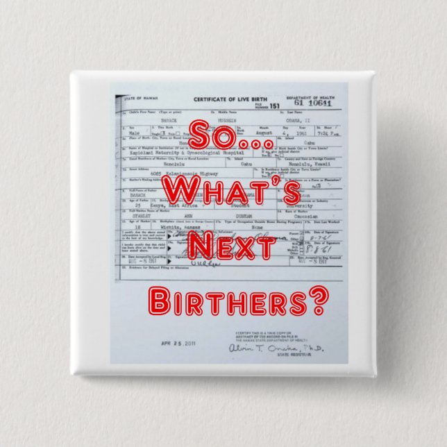 Birthers 15 Cm Square Badge (Front)