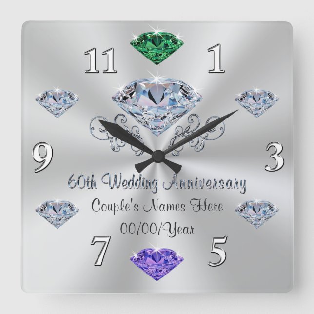 Birthstone 60th Wedding Anniversary Gift Ideas Square Wall Clock (Front)