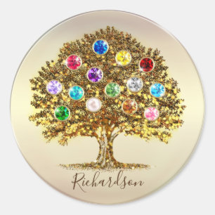 Birthstone Family Tree family name gift wrapping Classic Round Sticker