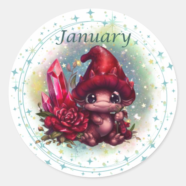 Birthstone January Garnet Dragon Sticker (Front)