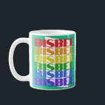 Bisbee coffee mug<br><div class="desc">The coffee mug design saying "Bisbee" is coloured turquoise but it has white,  red,  orange,  yellow,  green,  blue and purple ink in it. It makes it ideal for either coffee or tea in the mornings. It is microwave and dishwasher safe.</div>