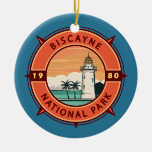 Biscayne National Park Retro Compass Emblem Ceramic Tree Decoration
