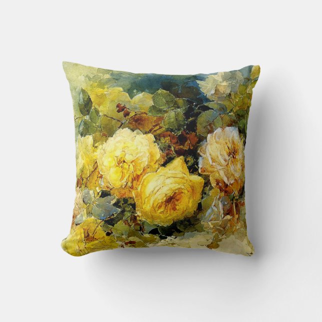 Bischoff - Roses (yellow), fine art painting, Cushion (Front)
