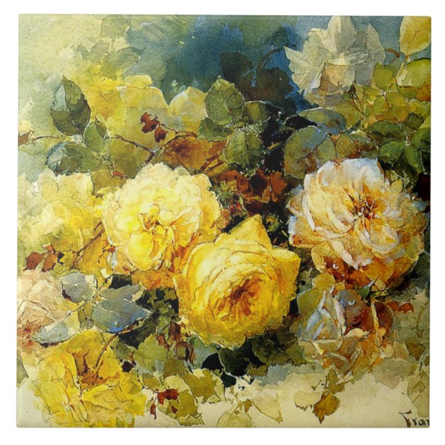 Bischoff - Roses (yellow), fine art painting, Tile (Front)