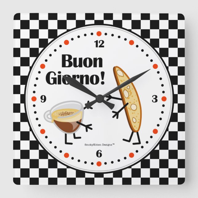 Biscotti and Coffee - Buon Giorno - Friendly Foods Square Wall Clock (Front)