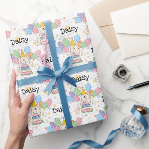 Biscuit Cream Samoyed Dog Birthday Wrapping Paper