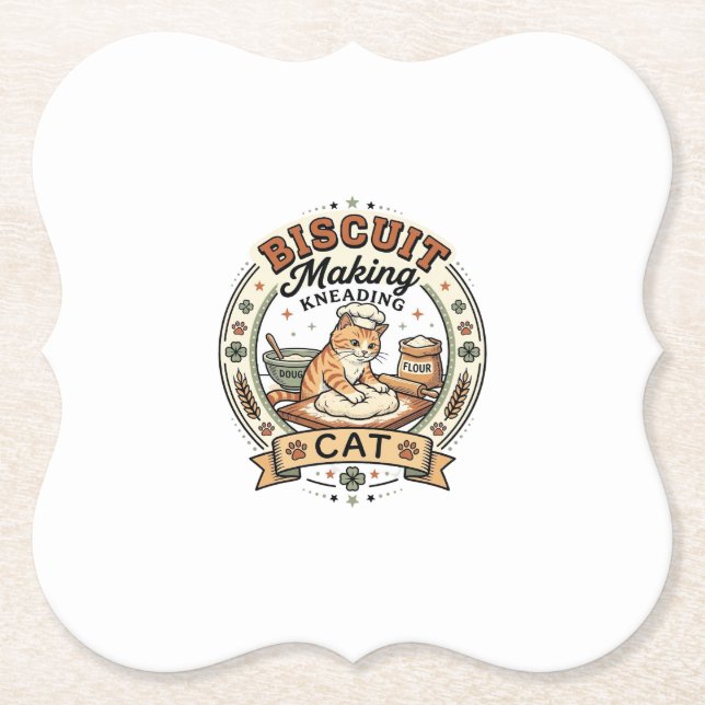 Biscuit Making Kneading Cat Biscuit Making Kneadin Paper Coaster (Front)