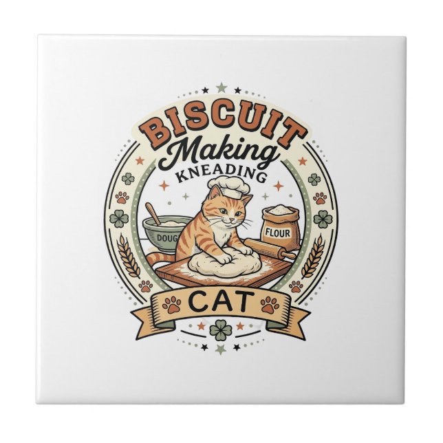 Biscuit Making Kneading Cat Biscuit Making Kneadin Tile (Front)