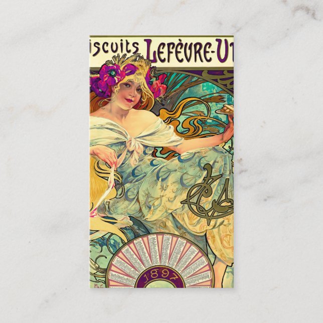 Biscuits Lefevre-Utile by Alphonse Mucha (1896) Business Card (Front)