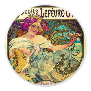 Biscuits Lefevre-Utile by Alphonse Mucha (1896) Ceramic Knob