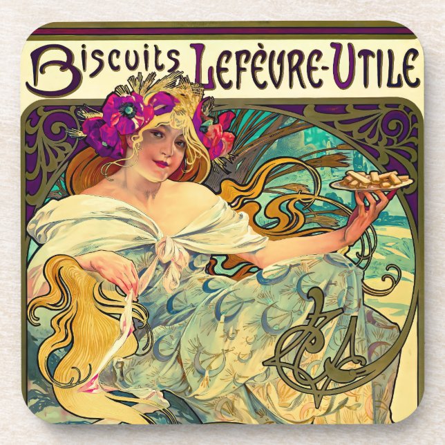 Biscuits Lefevre-Utile by Alphonse Mucha (1896) Coaster (Front)