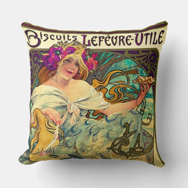 Biscuits Lefevre-Utile by Alphonse Mucha (1896) Cushion (Front)