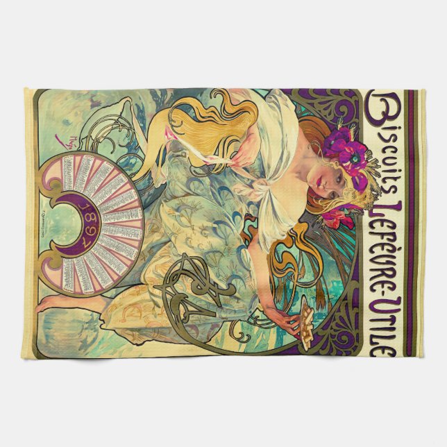 Biscuits Lefevre-Utile by Alphonse Mucha (1896) Tea Towel (Horizontal)